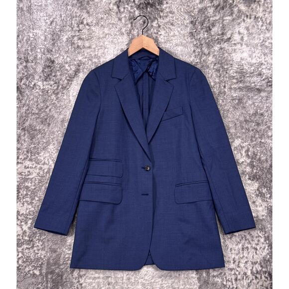 Max Mara Jacket 6 Womens Oversized Blazer In Navy Blue Stretch Wool - Picture 1 of 9